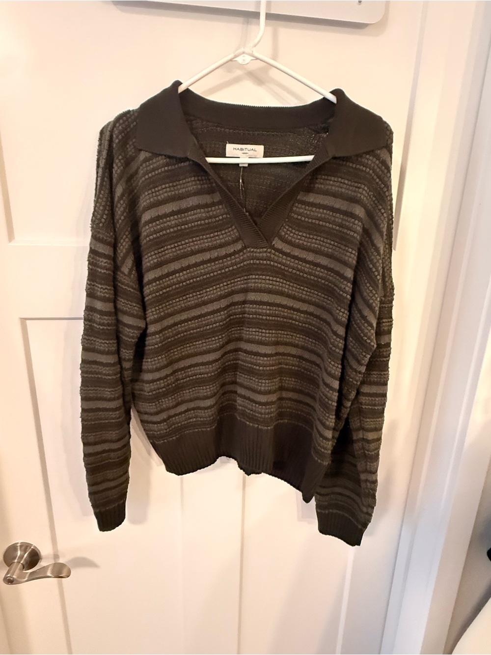 Habitat women's  Olive Green Striped Polo Sweater size XL